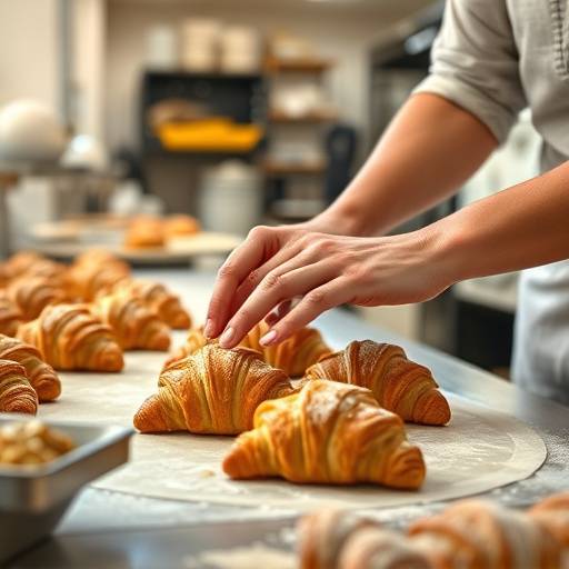 A hands-on pastry workshop with participants learning to make croissants.
