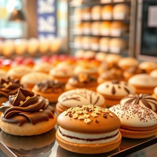 An assortment of freshly baked pastries on a display case.