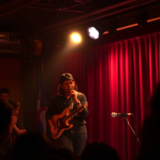 An open mic night with a person singing on stage.